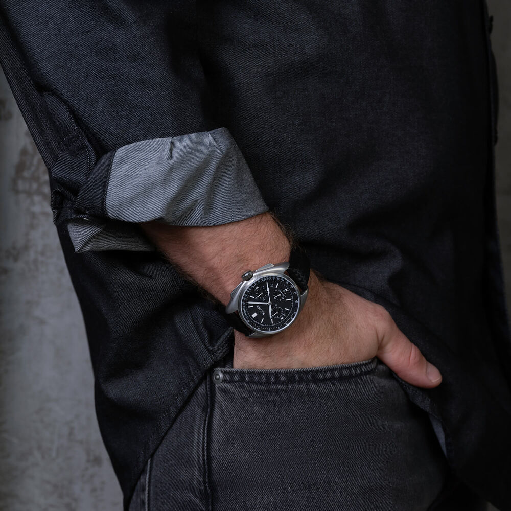 Bulova Special Edition Lunar Pilot Chronograph 45mm Black Dial Leather Strap Watch image number 5