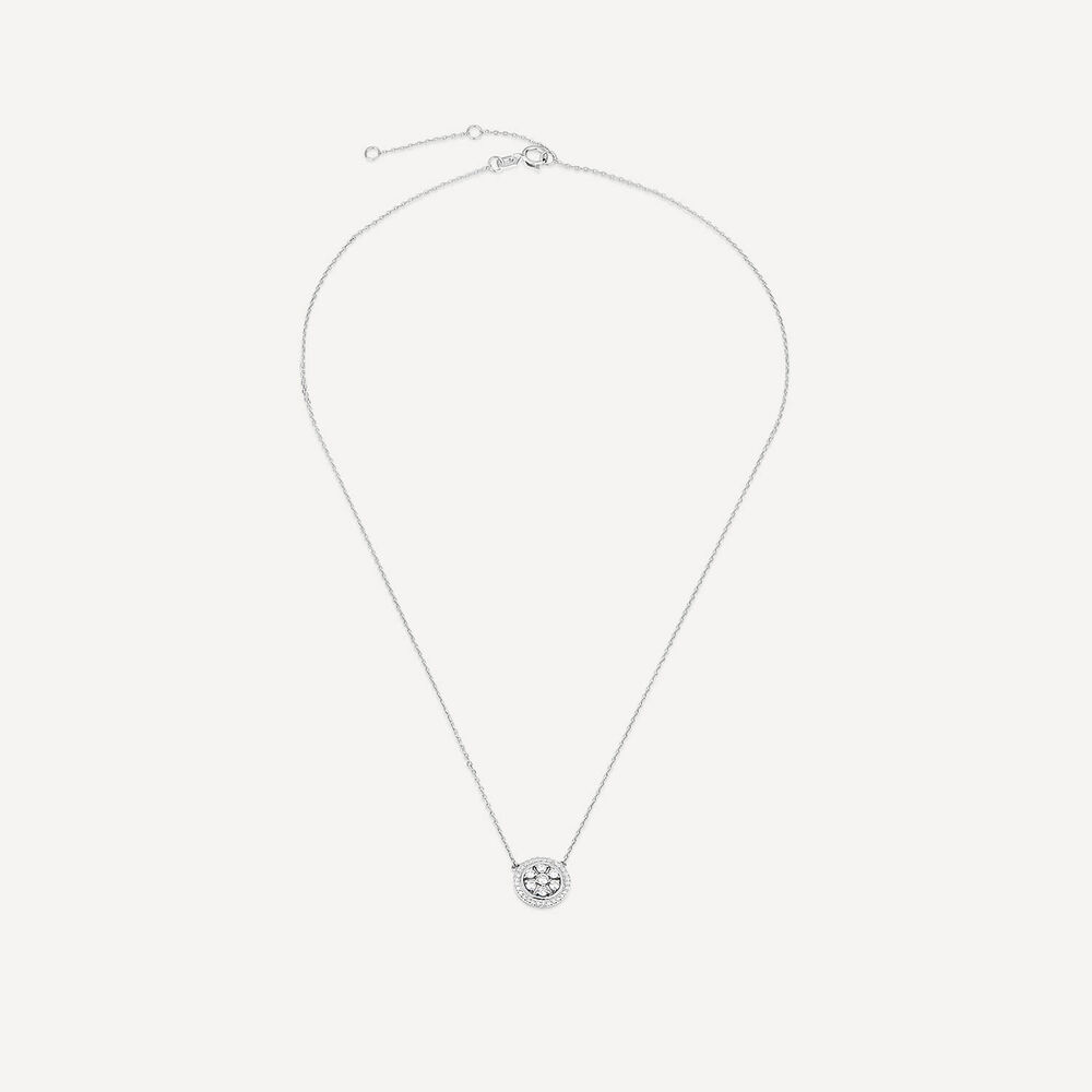 9ct White Gold 0.19ct Round Diamond Halo Flower Disc Necklet image number 2