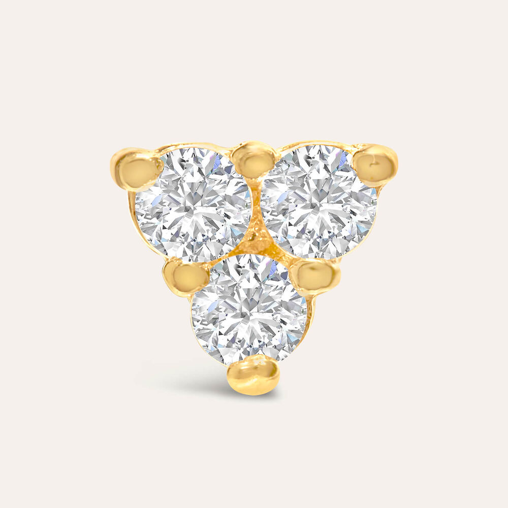 9ct Yellow Gold 3 Cubic Zirconia Triangle Single Stud Earring