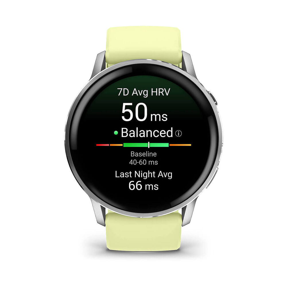 Garmin Venu 4 45mm Silver Bezel Citron Silicone Strap Watch image number 1