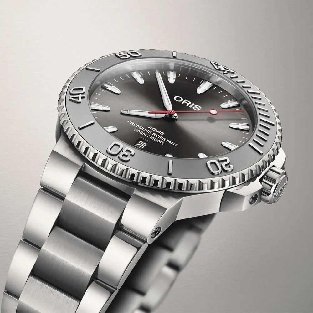 Oris Aquis Date Relief 43.5mm Grey Dial Stainless Steel Bracelet Watch
