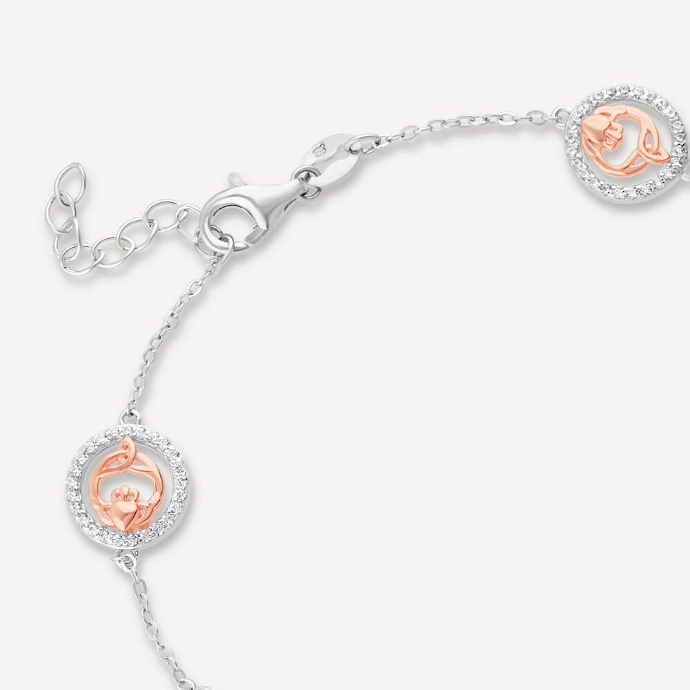 Sterling Silver & Rose Gold Plated Claddagh Trinity Knot Bracelet image number 4