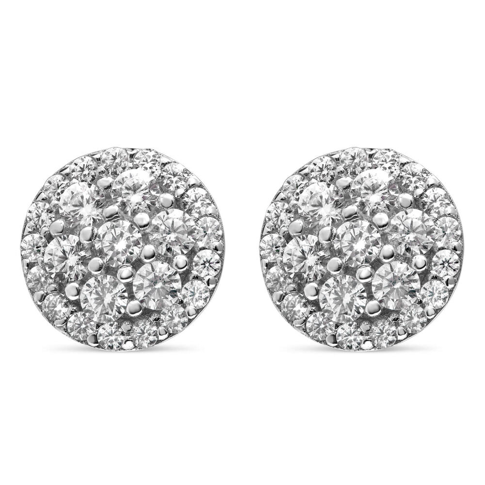 Ladies Sterling Silver Cubic Zirconia Cluster Stud Earrings image number 0