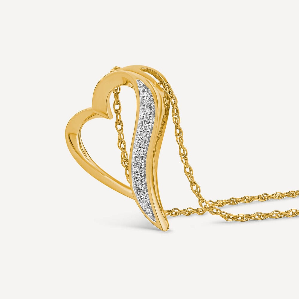 9ct Yellow Gold 0.04 Carat Diamond Set Heart Pendant image number 1