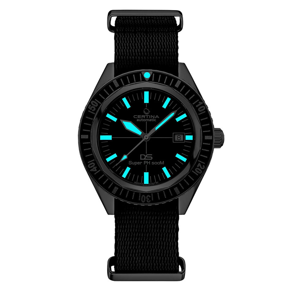 Certina DS Super PH500M 43mm Black Dial Black Bezel Steel Case NATO Strap Watch image number 1
