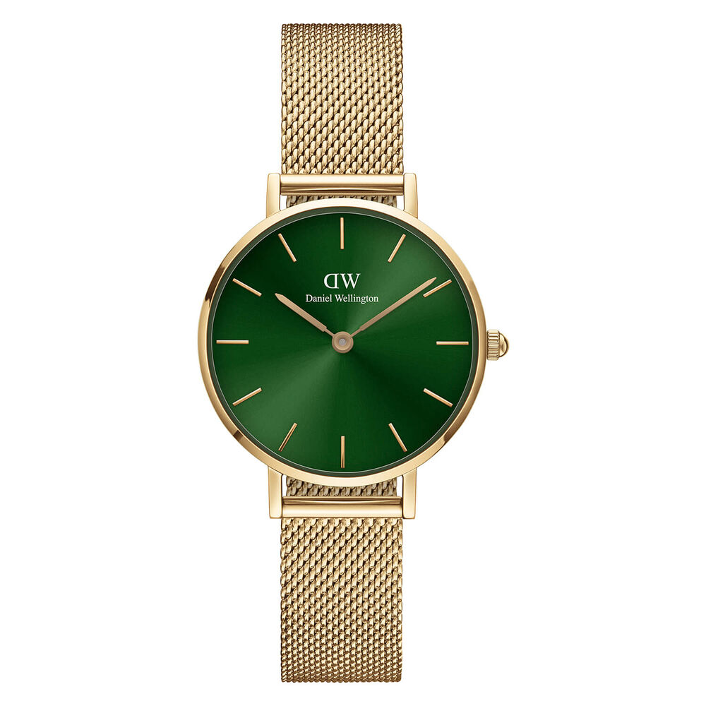 Daniel Wellington Petite Emerald 28MM Green Round Dial Yellow Gold PVD Case Mesh Bracelet Watch