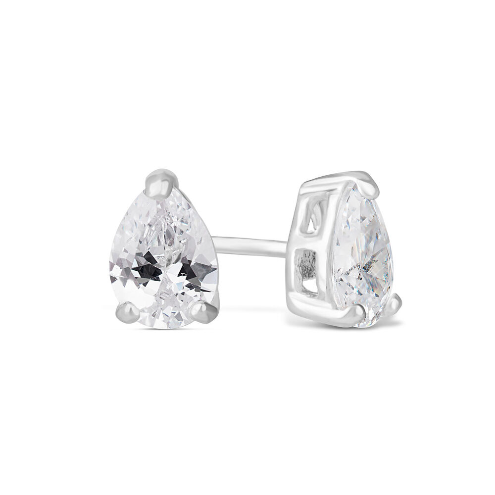 Sterling Silver Cubic Zirconia Pear Cut Stud Earrings image number 2