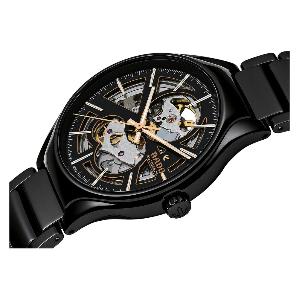 Rado True Automatic Skeleton Black & Rose Dial Black Ceramic Bracelet Watch image number 1