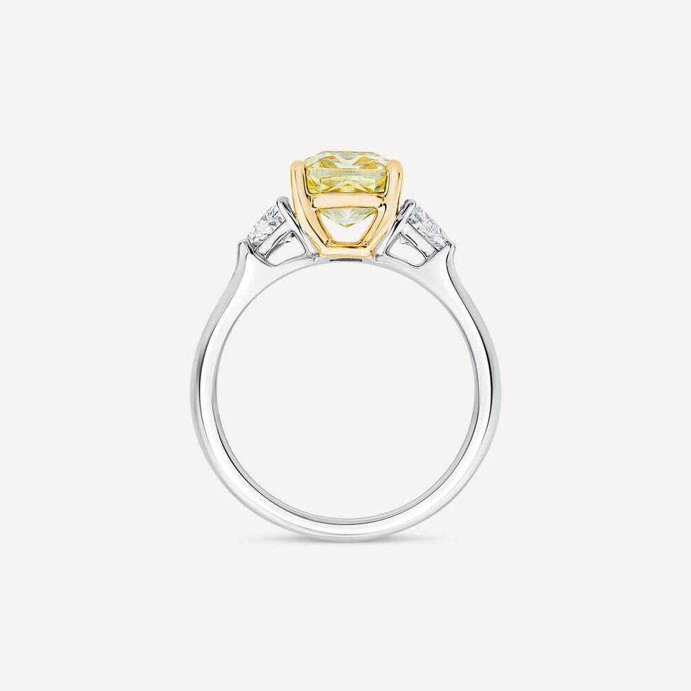 Born Platinum & 18ct YG Head 2.50ct Yellow Cushion Centre Trilogy Lab Grown Diamond Sides Ring image number 3