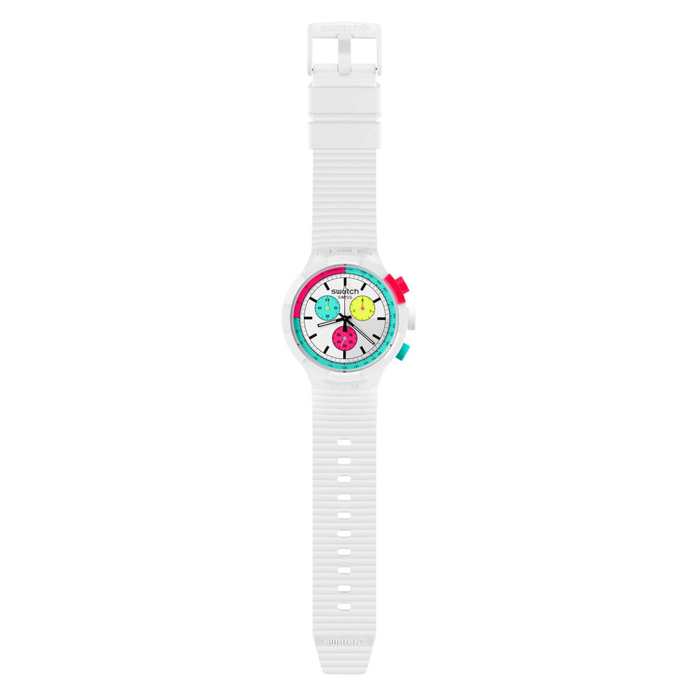 Swatch The Purity of Neon 44.80mm White Dial Silicone Strap Watch image number 2