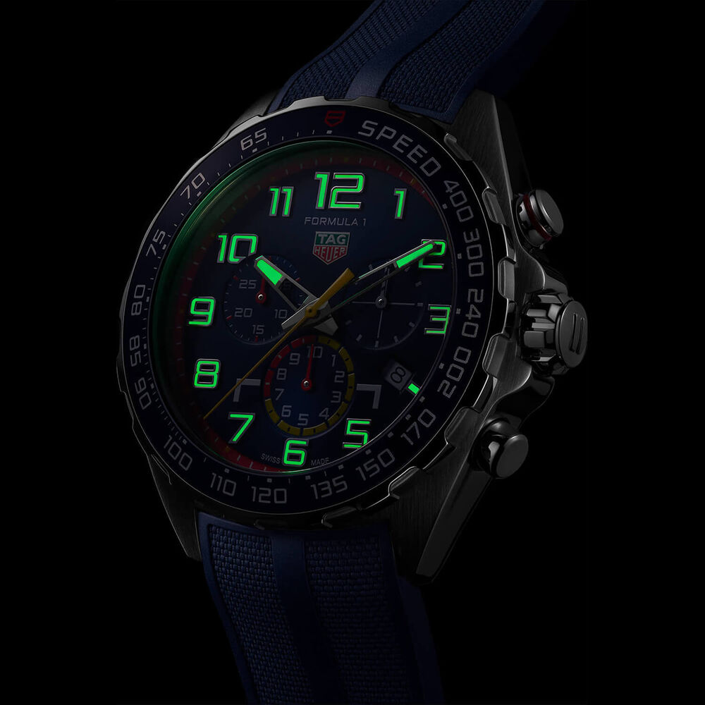 TAG Heuer Formula 1 Red Bull Quartz 43mm Chronograph Blue Dial Blue Rubber Strap Watch image number 6