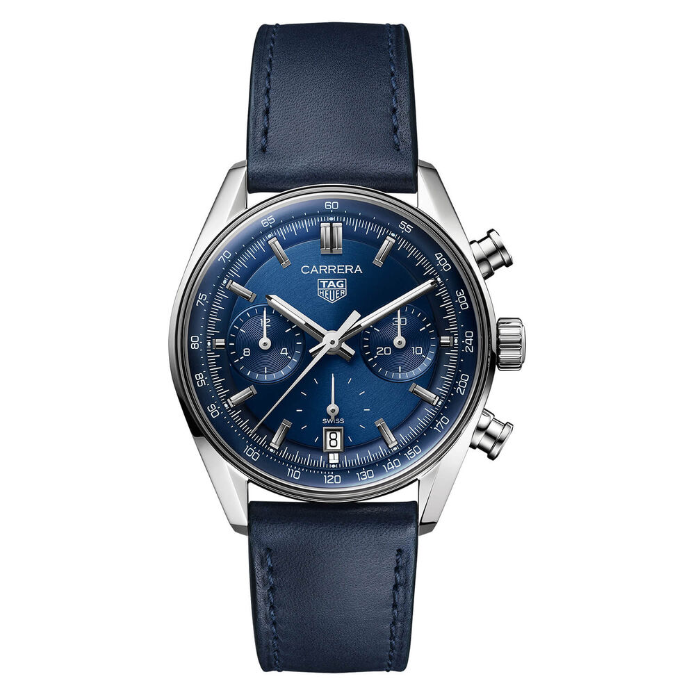 TAG Heuer Carrera 39mm Blue Chronograph Dial Blue Strap Watch image number 0