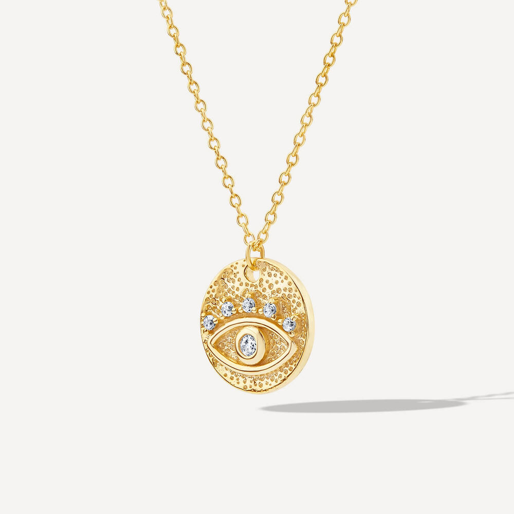 Yellow Gold Plated Sterling Silver Protective Eye Disk Pendant
