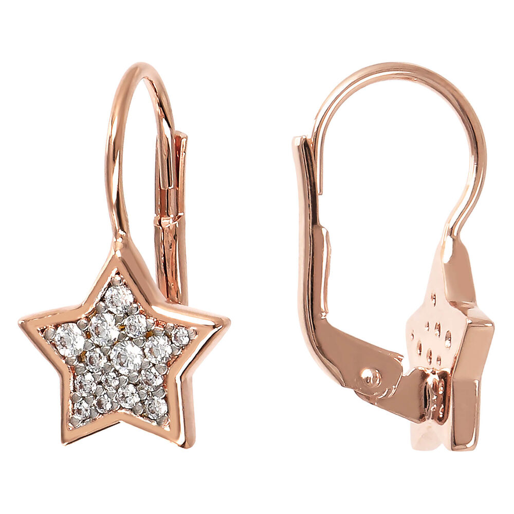Bronzallure Star-Shaped Cubic Zirconia Pave Earrings image number 1