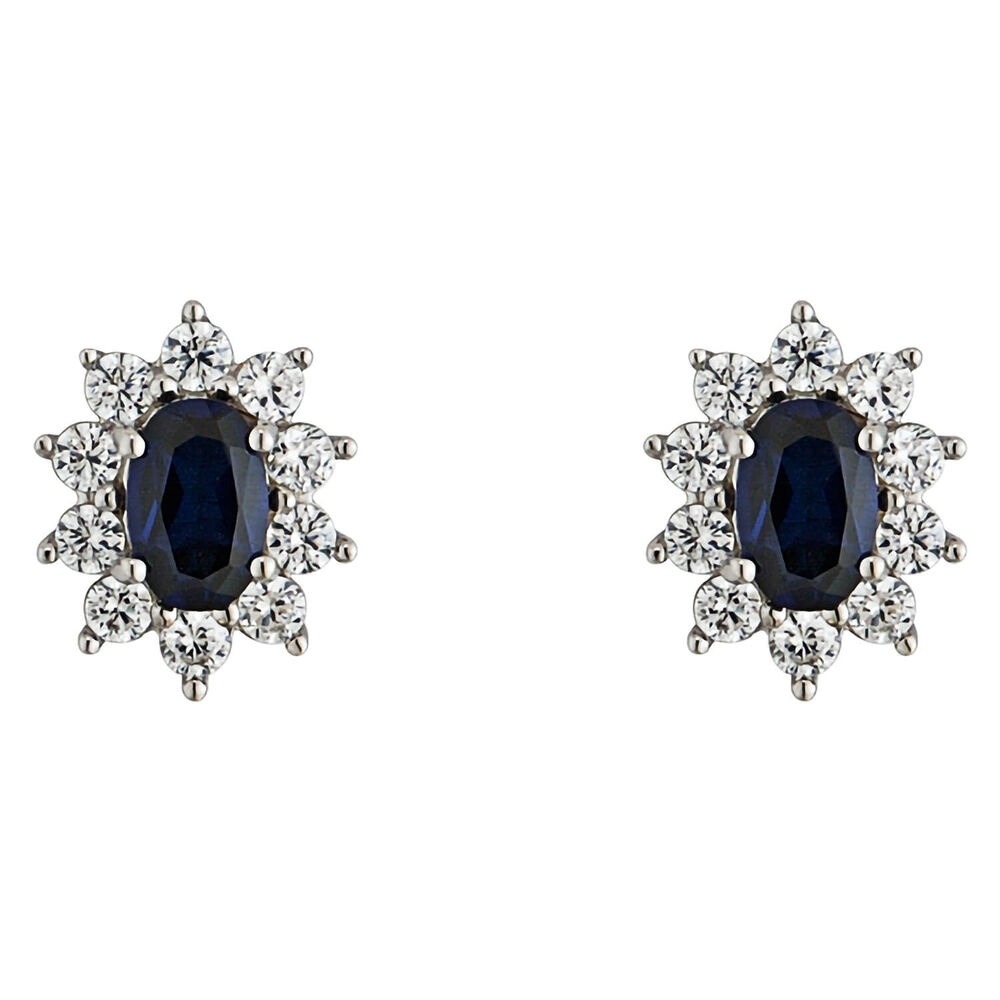 9ct White Gold Created Sapphire and Cubic Zirconia Stud Earrings