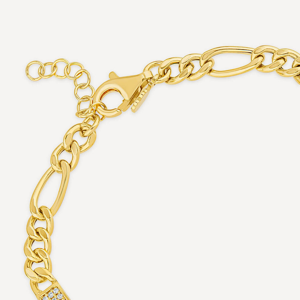 Silver & Yellow Gold Plated Figaro & Cubic Zirconia Bar Centre Bracelet image number 4