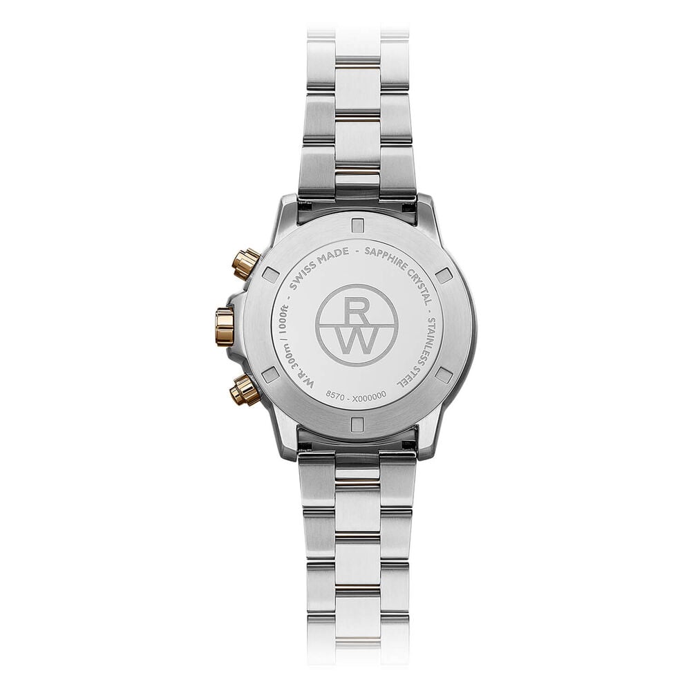 Raymond Weil Tango 43mm Quartz Black Dial Chronograph Rose Gold PVD Case Bracelet Watch