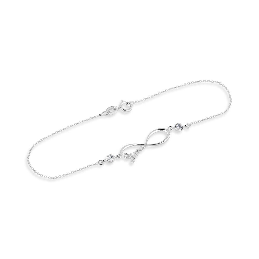 9ct White Gold Cubic Zirconia 'Love You' Infinity Bracelet image number 1