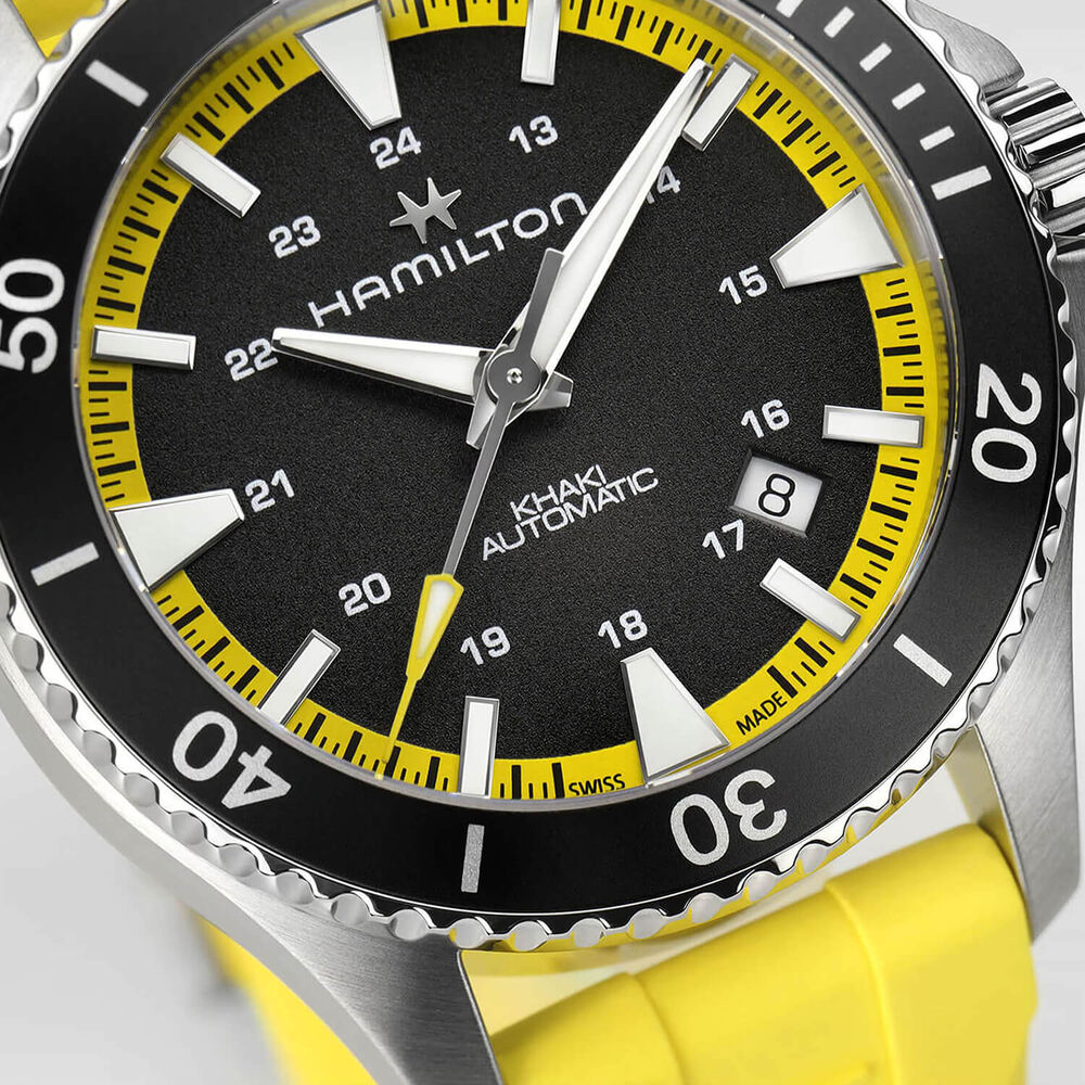 Hamilton Khaki Navy Scuba 40mm Black Dial & Bezel Yellow Rubber Strap Watch image number 3