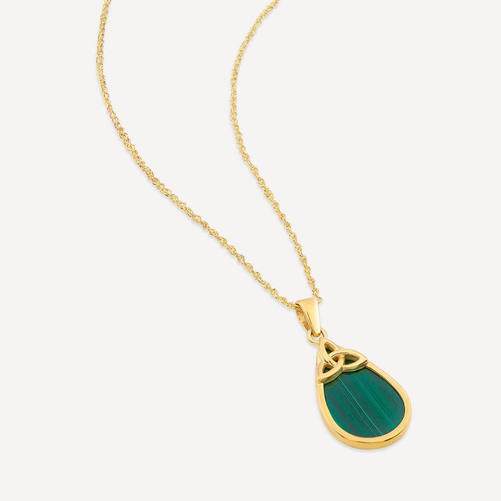 9ct Yellow Gold Malachite Pear Trinity Knot Pendant image number 2