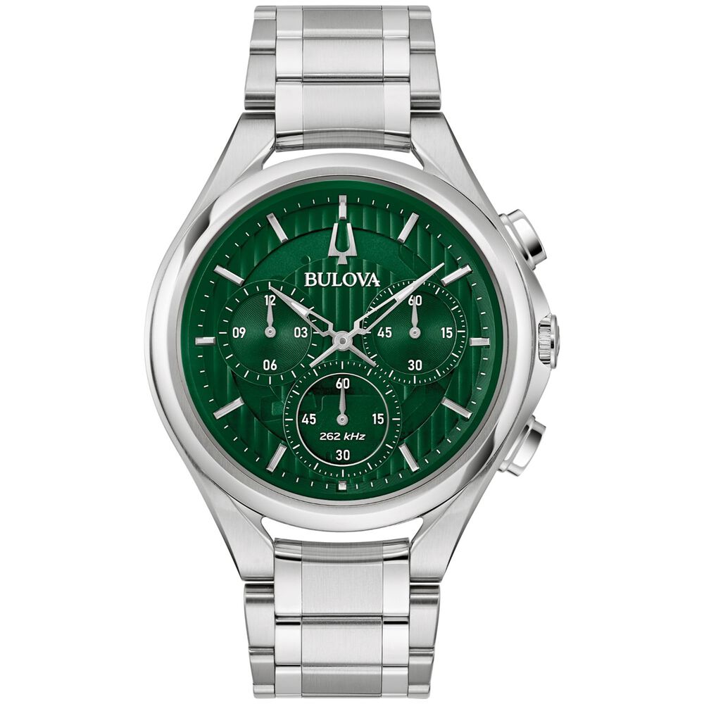 Bulova Proprietary Curv 44mm Green Chrono Dial Steel Case Watch