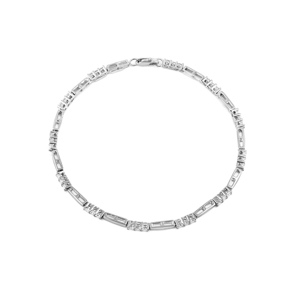 9ct White Gold Three Cubic Zirconia And Polished Bar Link Bracelet image number 0