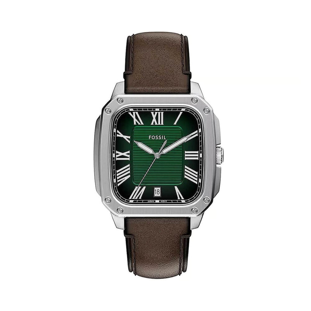 Fossil Crosby 42mm Green Dial Brown Leather Strap Watch image number 0