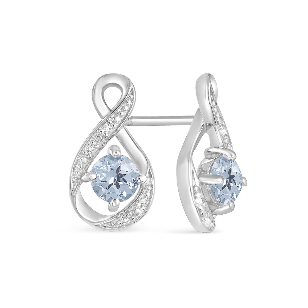 Sterling Silver and Cubic Zirconia March Birthstone Stud Earrings image number 1