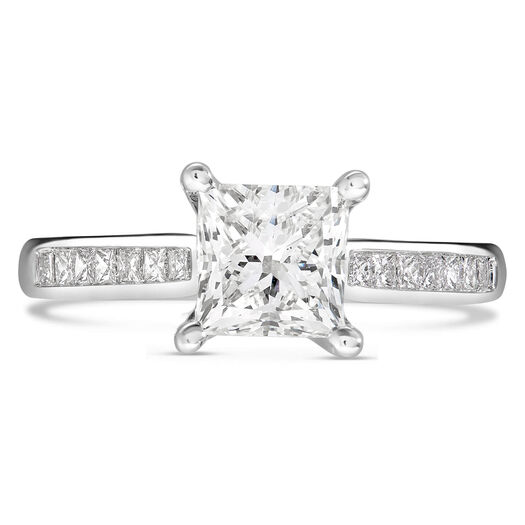 18ct White Gold Tulip Setting Princess Cut Solid With 1 Carat Diamond Set Shoulders Ring