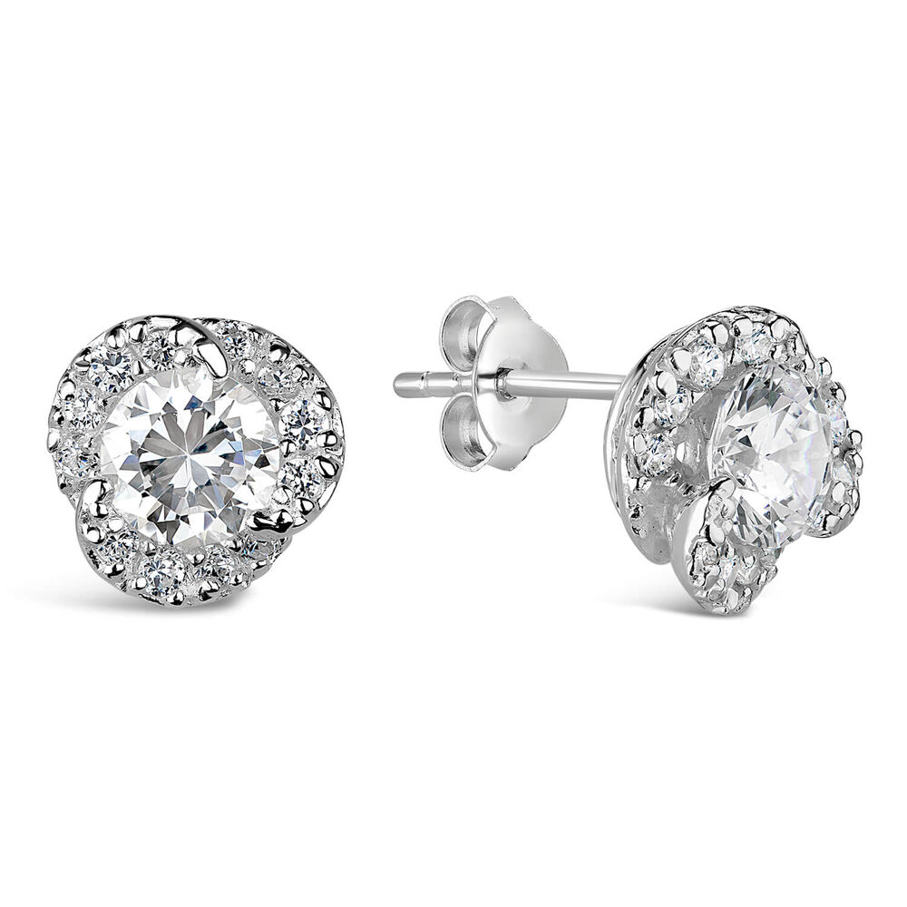 Sterling Silver Cubic Zirconia Pavé Knot Stud Earrings