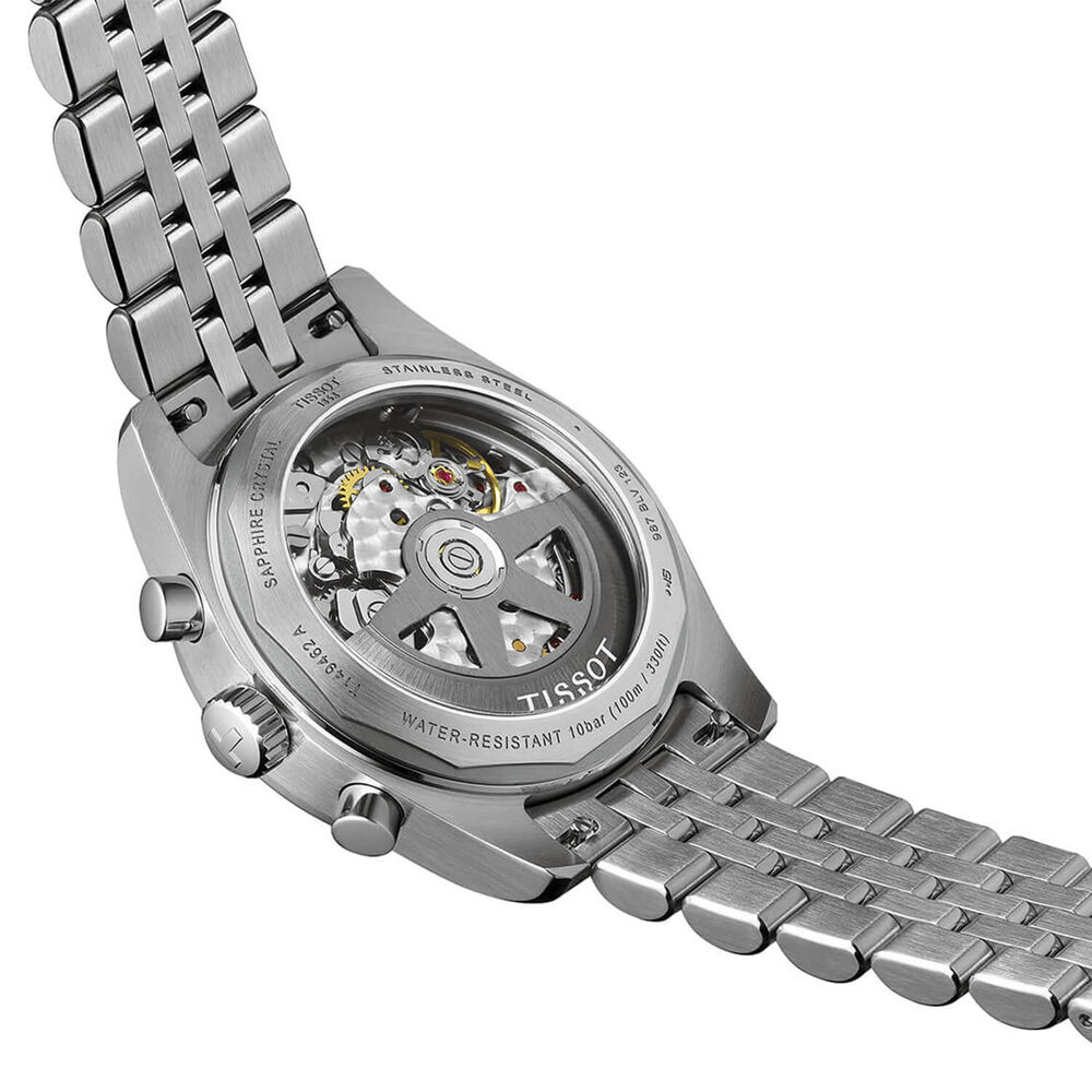 Tissot PR516 Chronograph 41mm White Dial Blue Bezel Steel Bracelet Watch image number 3