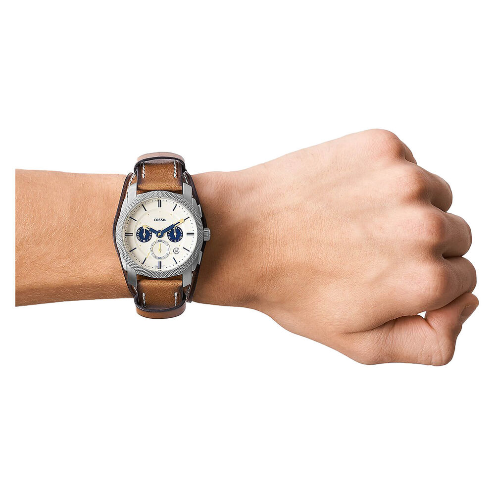 Fossil Machine 42mm Chronograph White Dial Brown Strap Watch