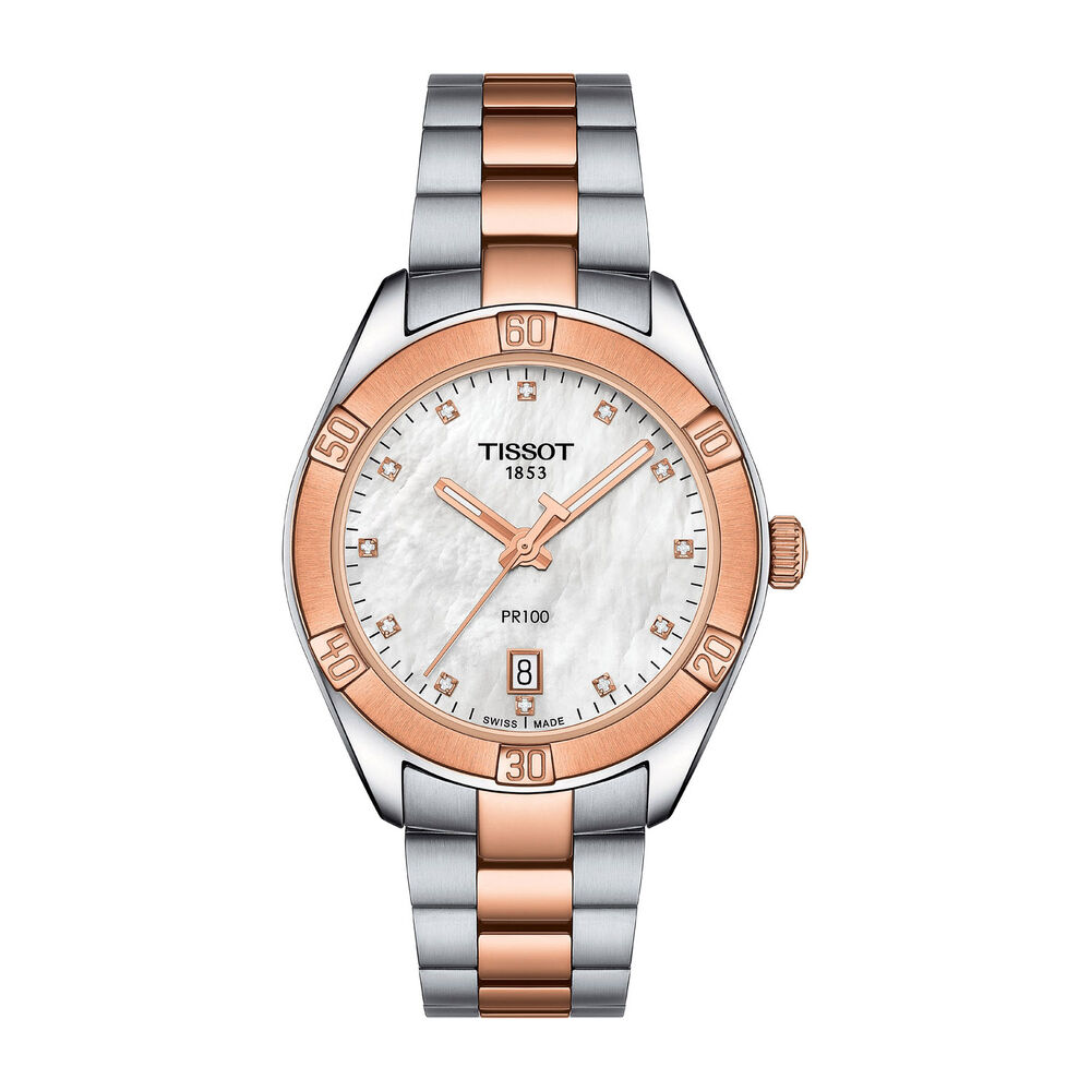 Tissot PR100 Diamond and Pearl Dial Steel Bracelet Watch