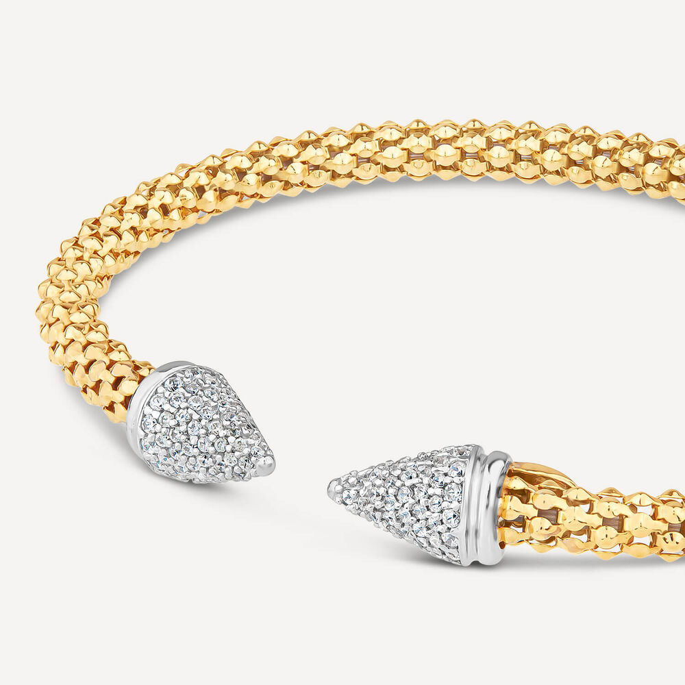 Silver & Yellow Gold Plated Popcorn Cubic Zirconia Cone Bangle image number 1