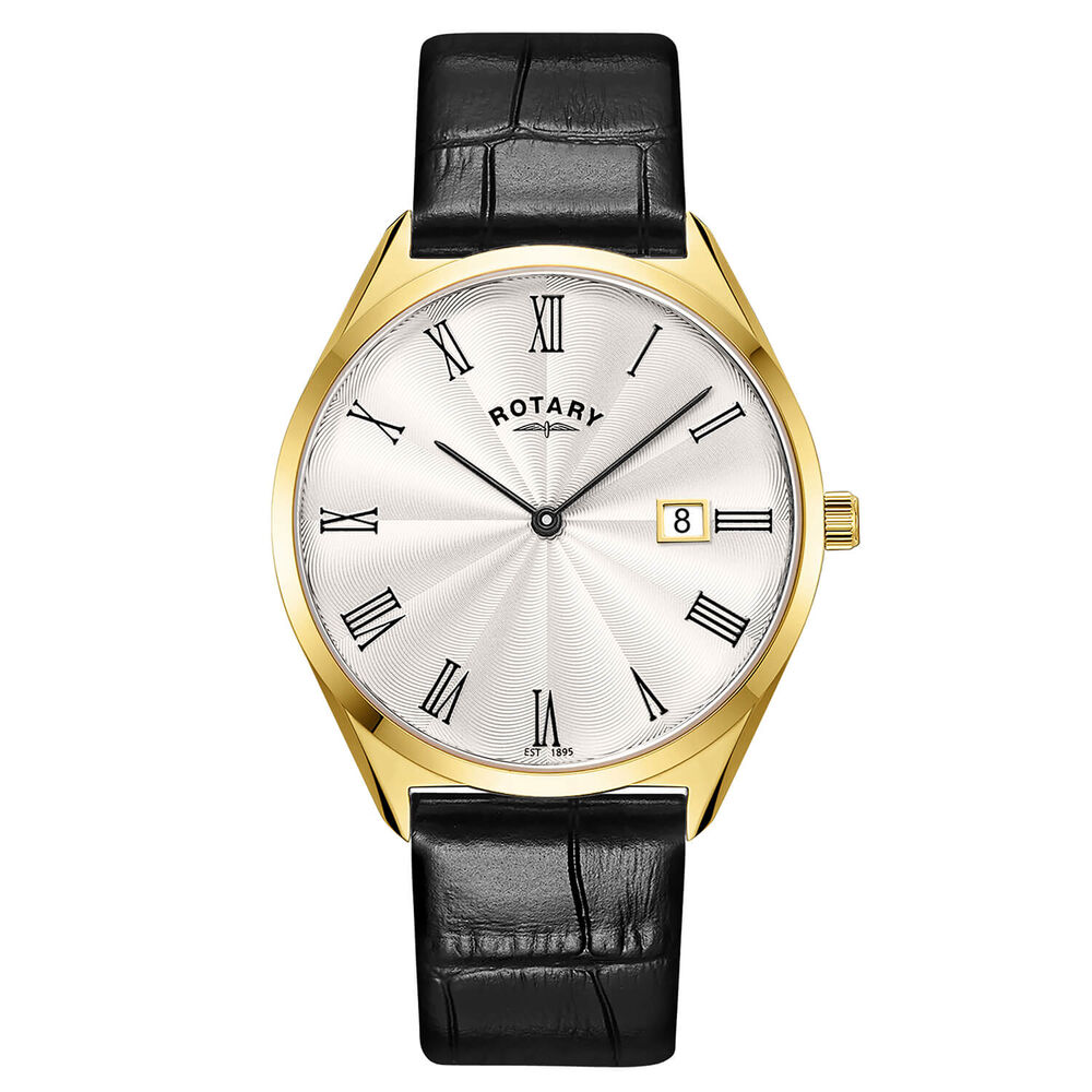 Rotary Ultra Slim 38mm Silver Dial Black Leather Strap Watch