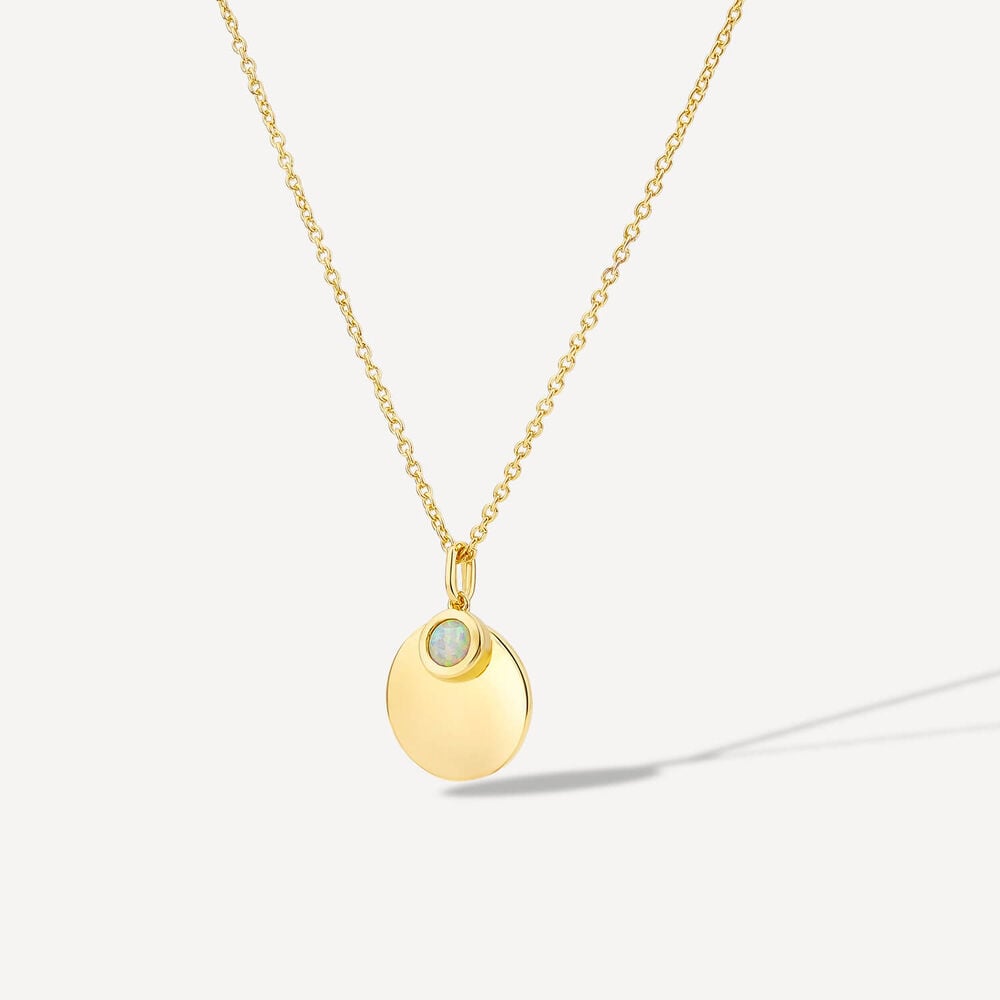 Sterling Silver Yellow Gold Plated Opal & Disc Pendant