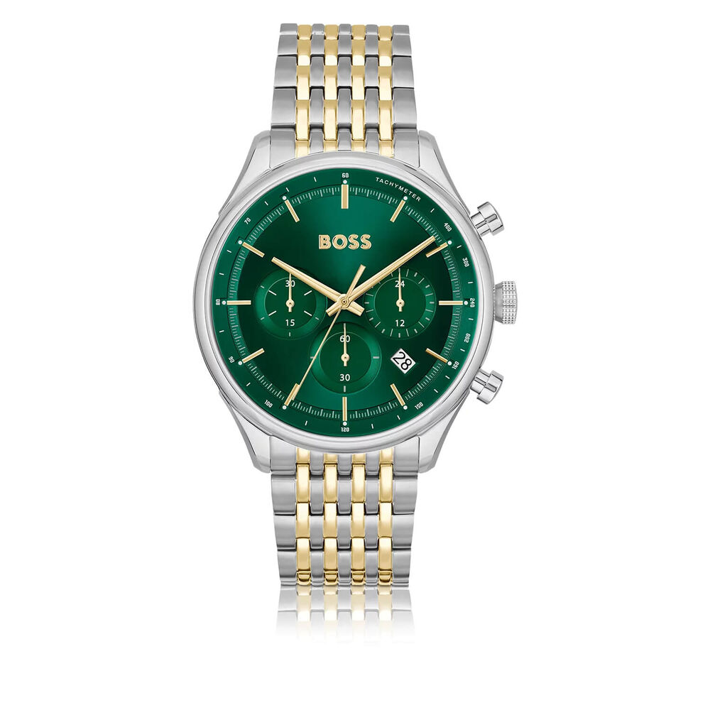 BOSS Gregor 45mm Green Dial Chronograph Two Toned Bracelet Watch image number 0