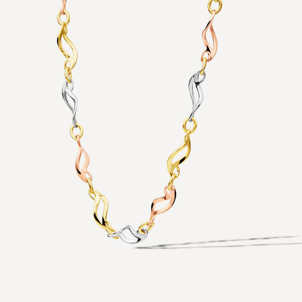 9ct Yellow Gold 3 Colour Twist Link Necklet image number 1