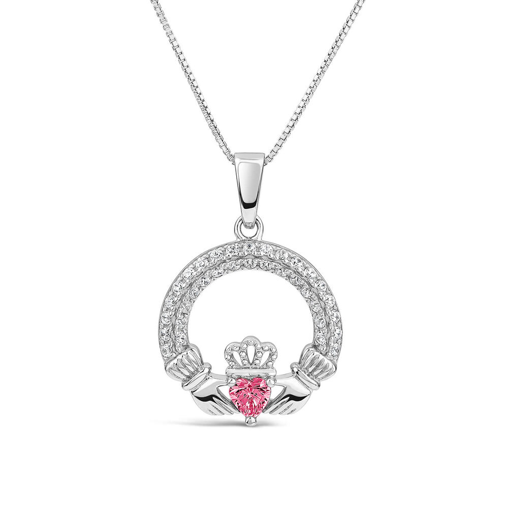 Sterling Silver July Birthstone Pave Cubic Zirconia Claddagh Pendant image number 0