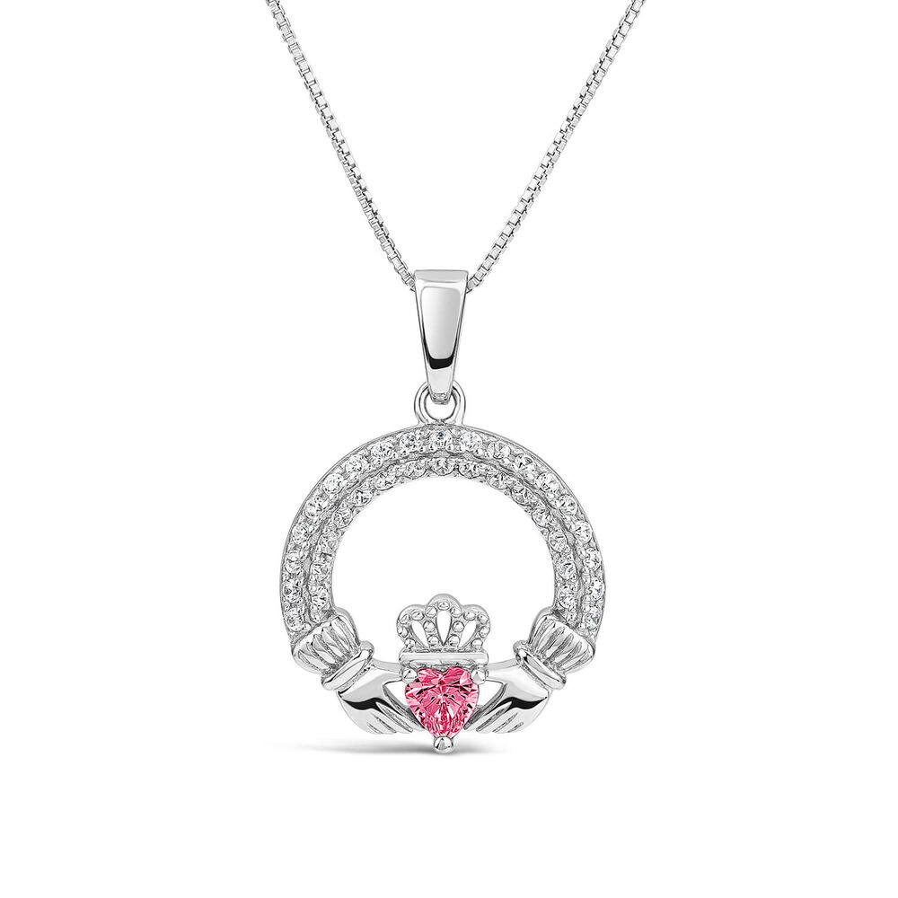 Sterling Silver July Birthstone Pave Cubic Zirconia Claddagh Pendant