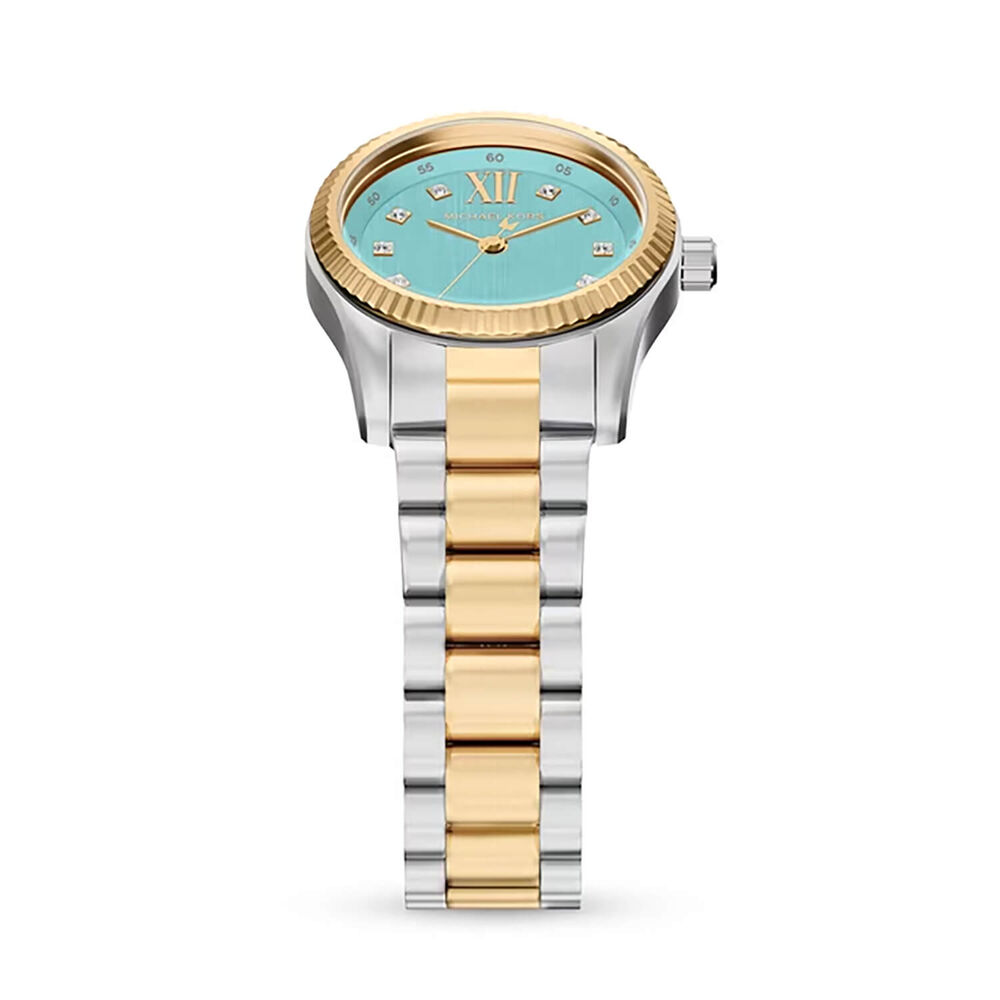 Michael Kors Petite Lexington 26mm Turquoise Dial Two Tone Stainless Steel Bracelet Watch