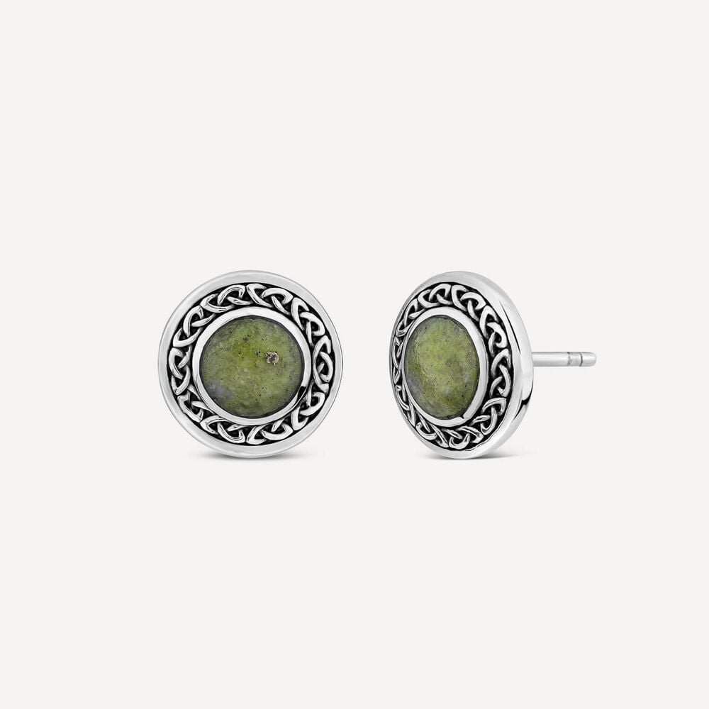 Silver Connemara Marble Celtic Stud Earrings image number 1