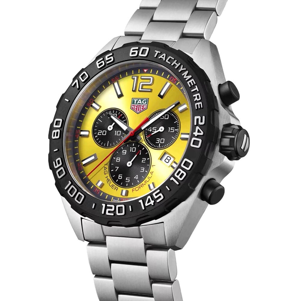 TAG Heuer Formula 1 Quartz Chronograph 43mm Yellow Dial Stainless Steel Bracelet Watch image number 1