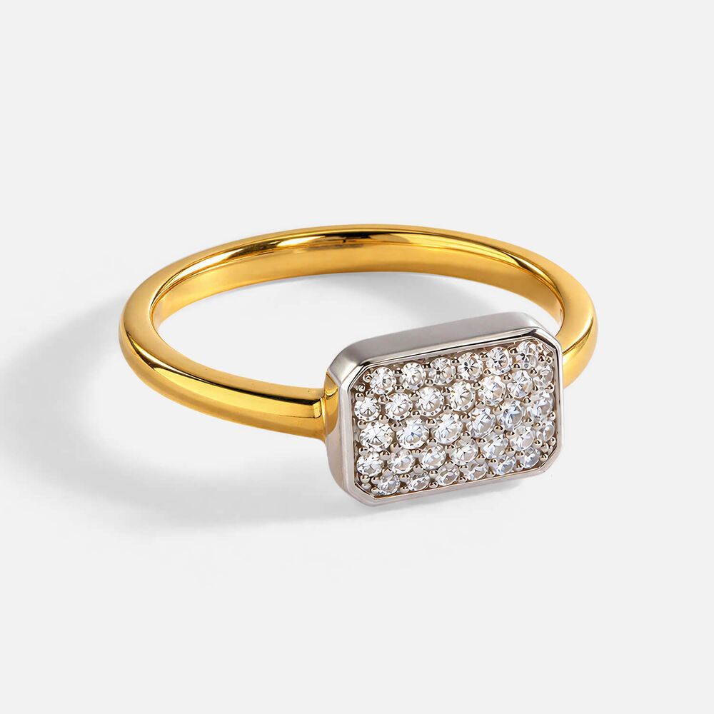 9ct Yellow Gold 0.18ct Bezel Set Rectangular Pave Diamond Ring