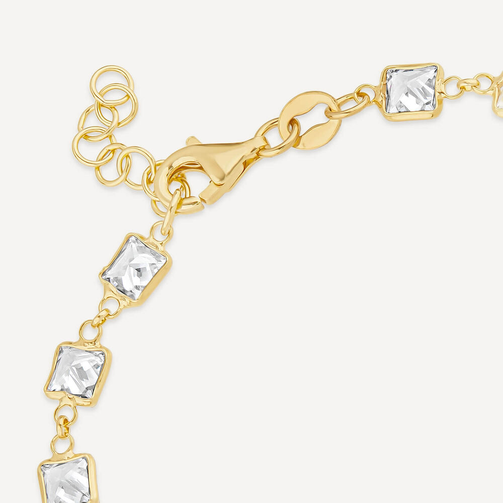 Silver & Yellow Gold Plated Rectangle Cubic Zirconia Series Bracelet image number 4