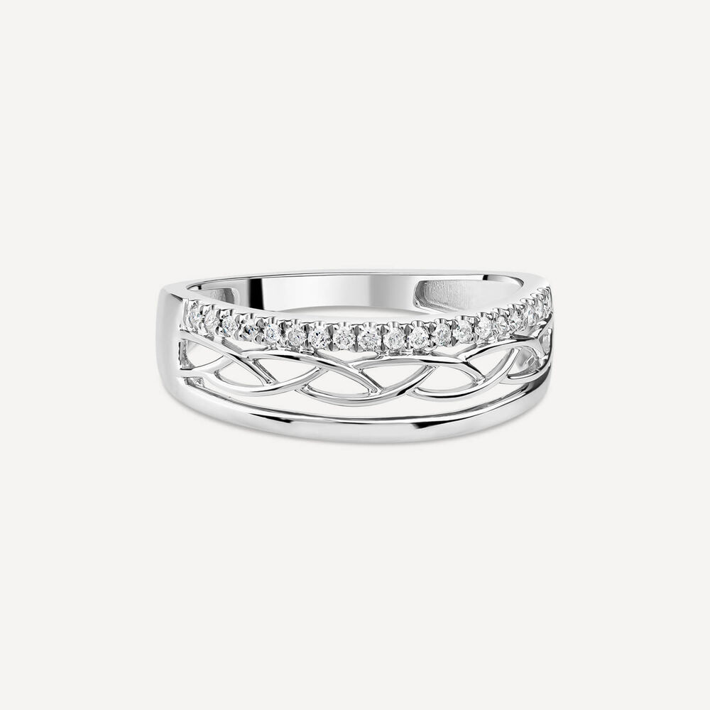9ct White Gold 0.10ct Diamond Line Woven Design Ring image number 2