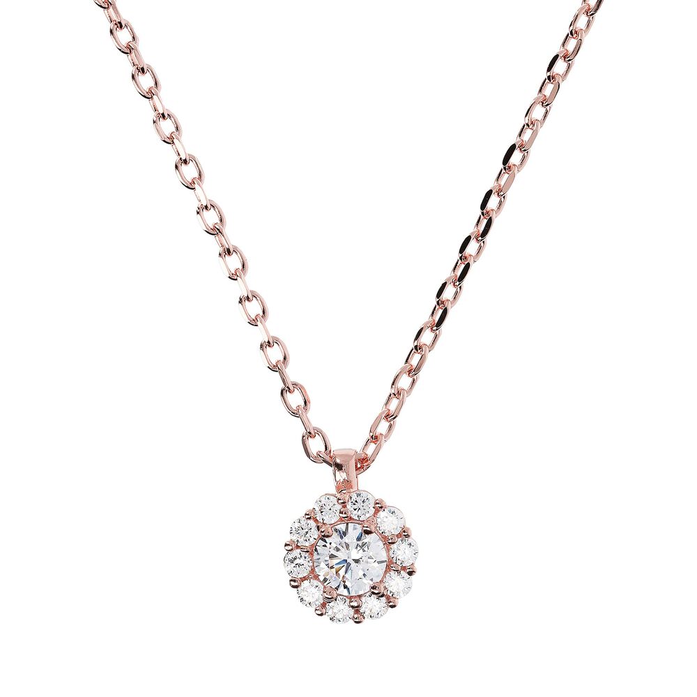 Bronzallure Altissima 18ct Rose Gold-Plated Crystal Halo Pendant image number 0