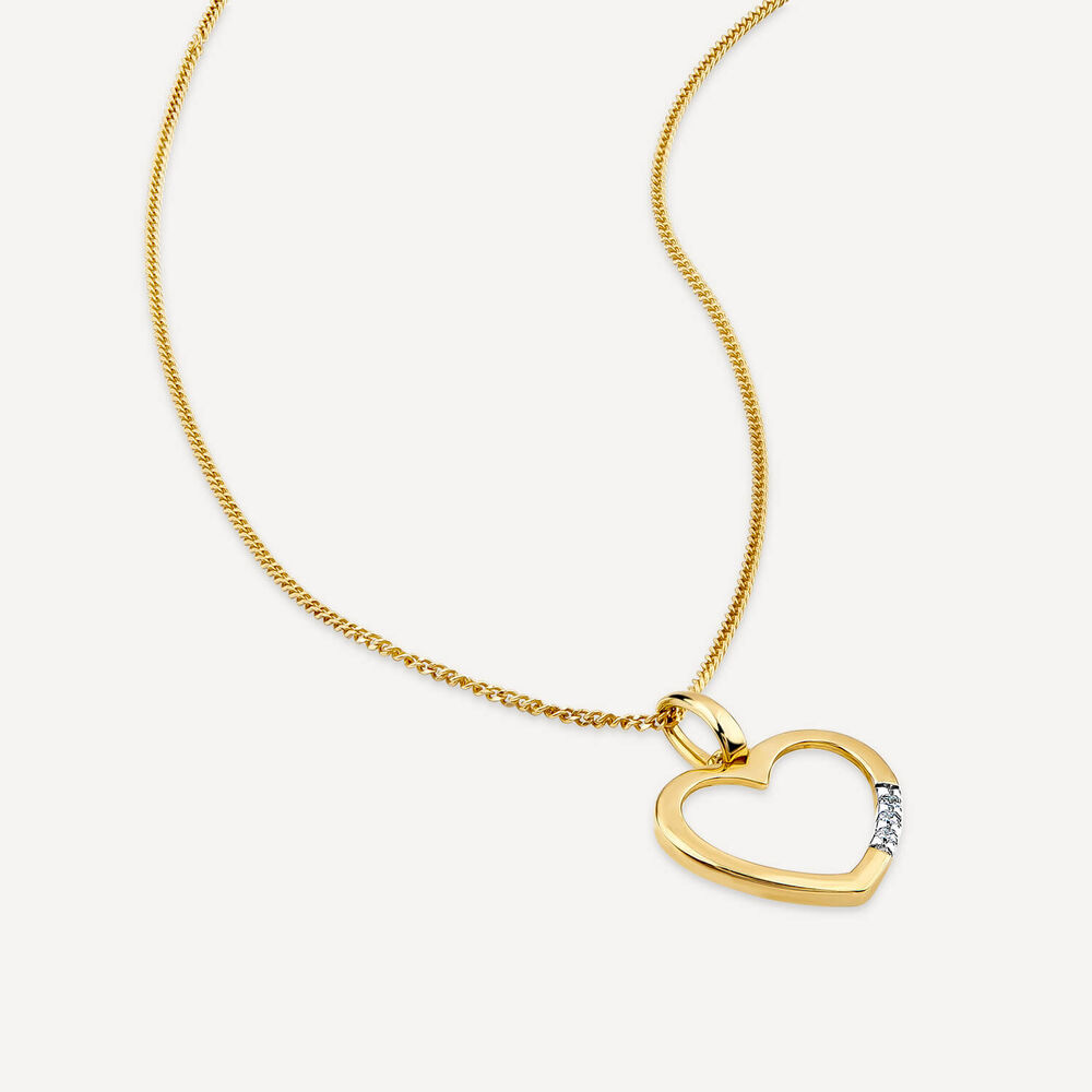 9ct Yellow Gold Open Diamond Side Heart Pendant image number 3