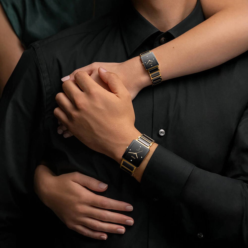 Rado Integral Diamonds 23mm Black Dial Diamond Dots Gold PVD Steel & Ceramic Bracelet Watch