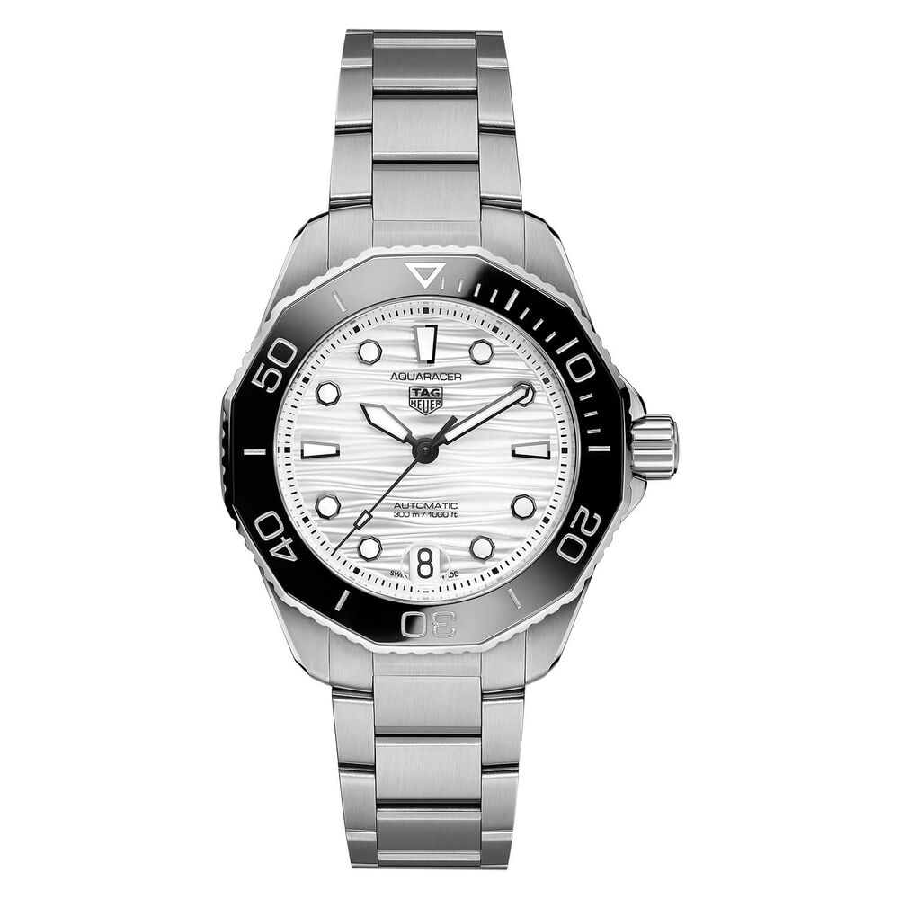 TAG Heuer Aquaracer 36mm White Dial Black Bezel Steel Case Bracelet Watch